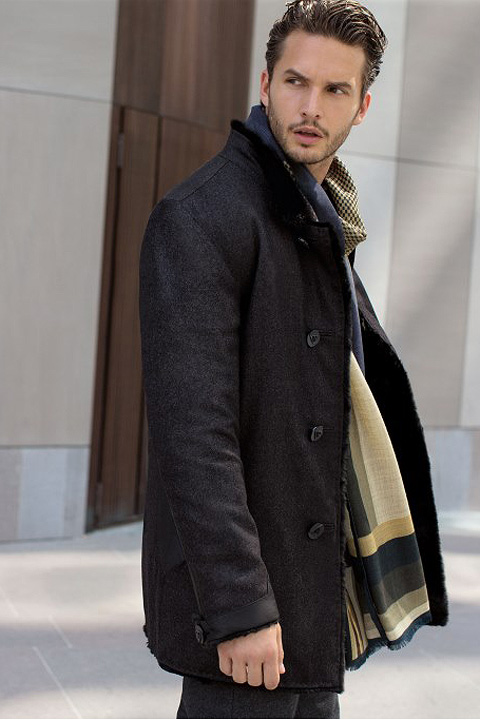 Mens cashmere coat with fur. Paolo Moretti Milan
