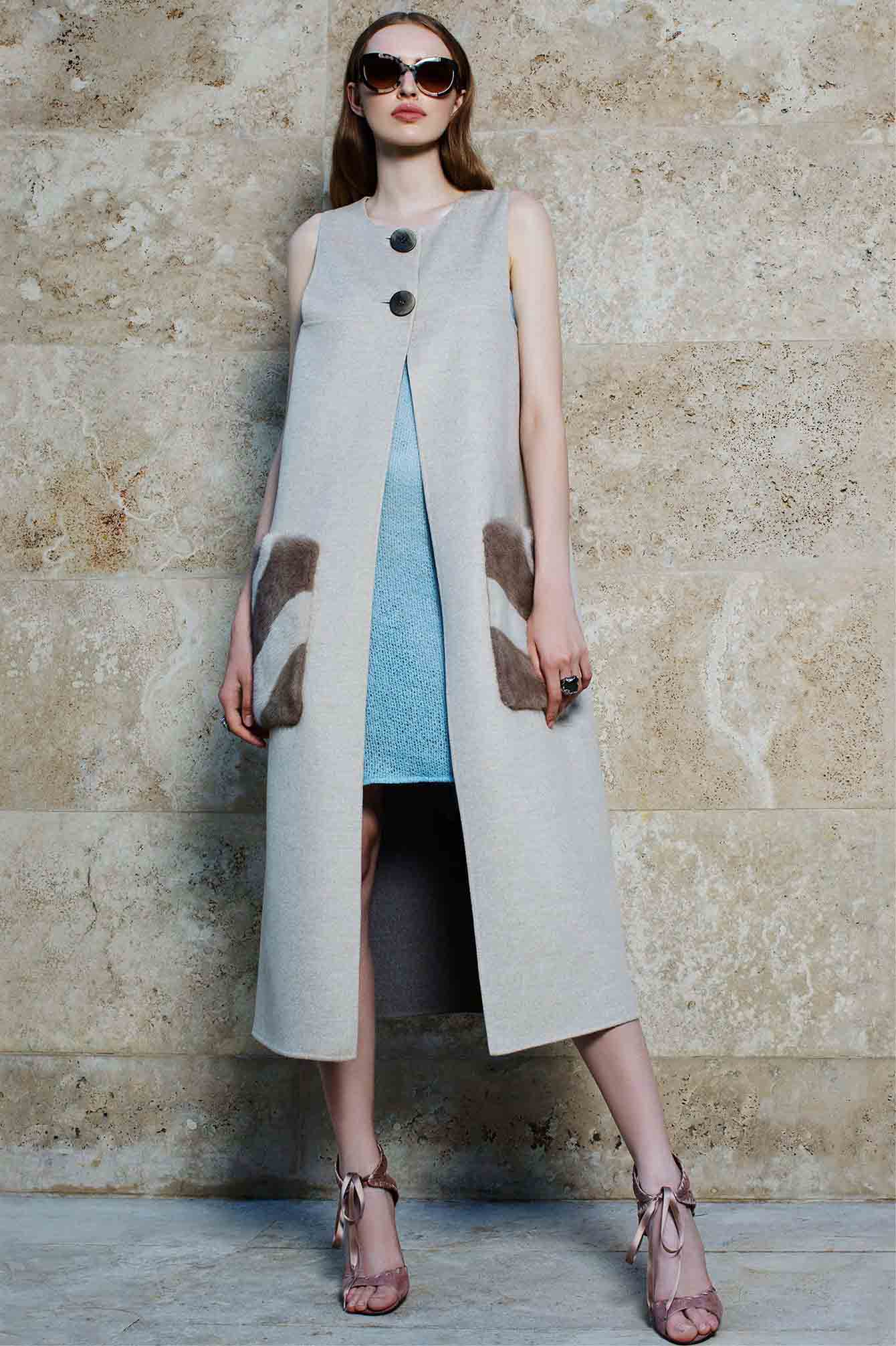 Cashmere coats with fur. Paolo Moretti collection in cashmere