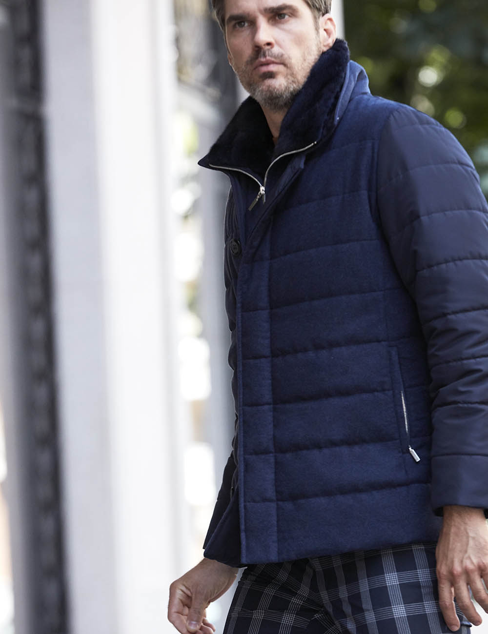 Mens quilted jacket with fur