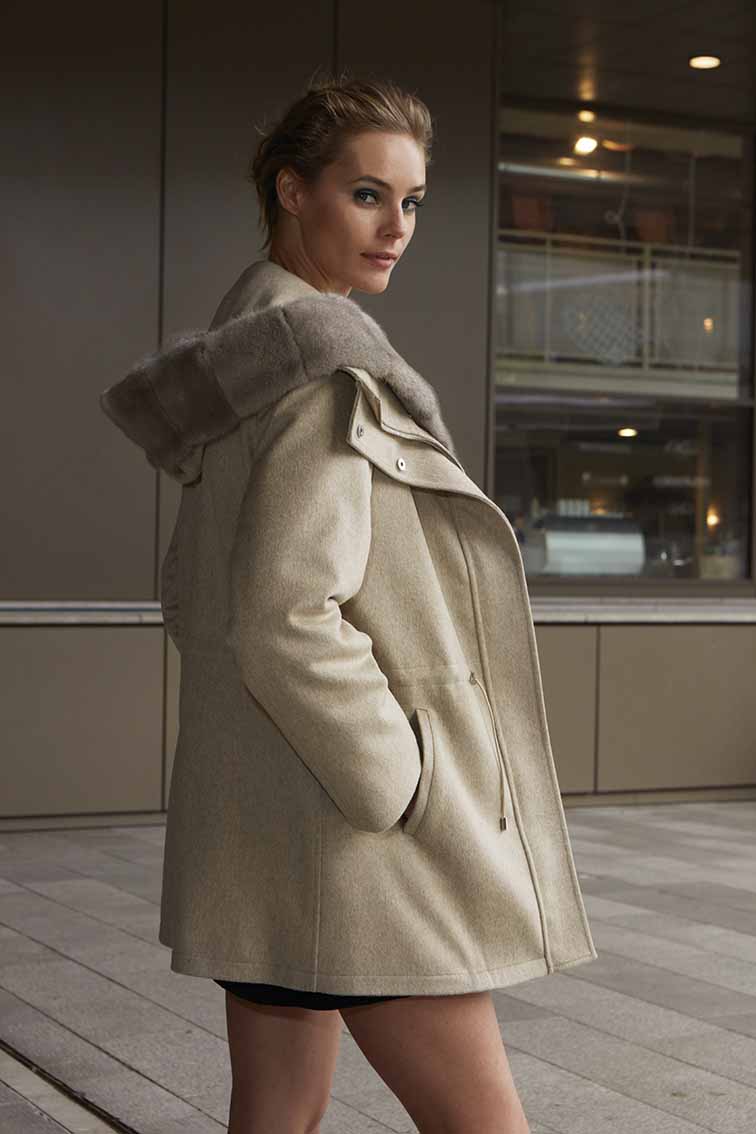 Elegant fur hooded coat
