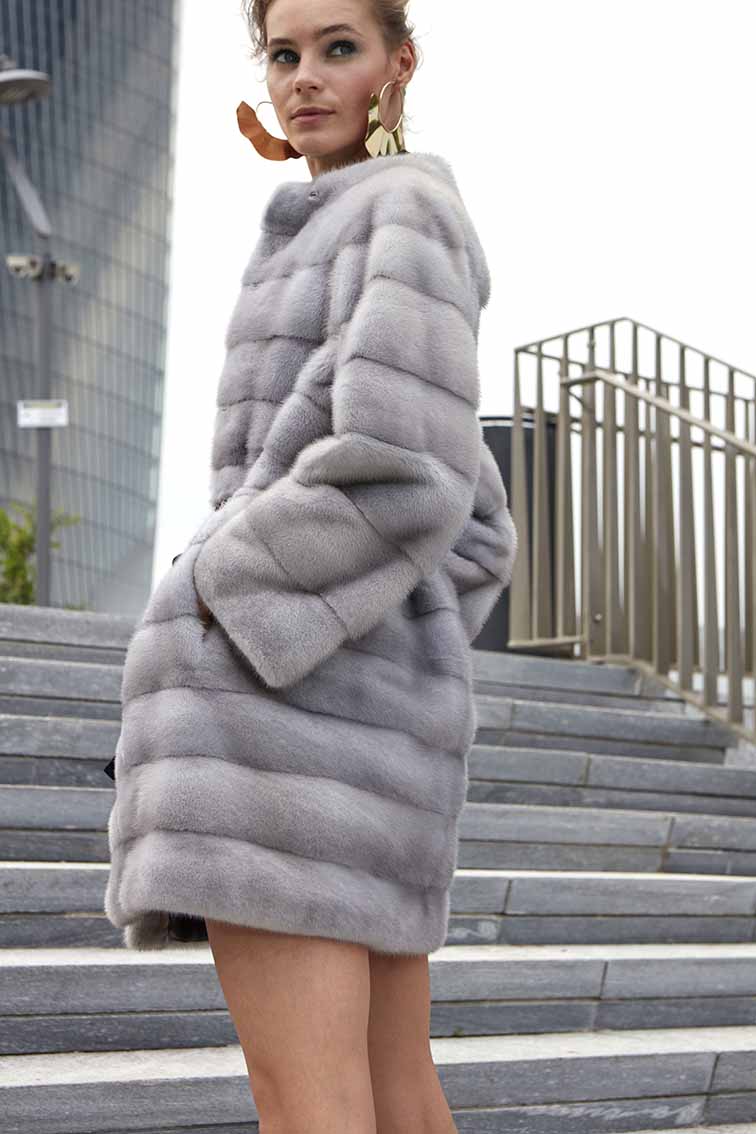 Mink coat grey collarless